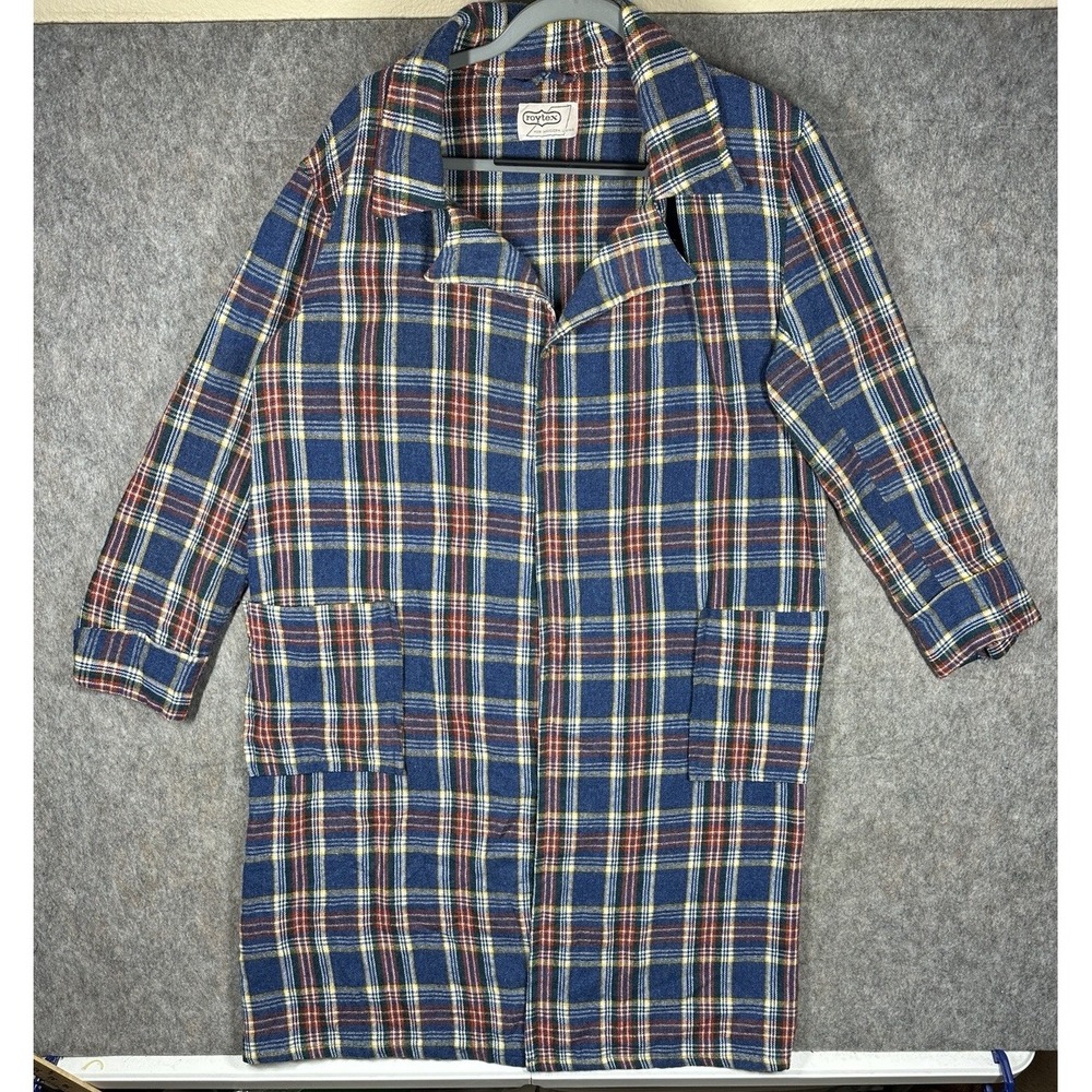 Vintage Roytex Plaid Robe Mens Blue Tartan Housecoat Smoking Jacket MCM